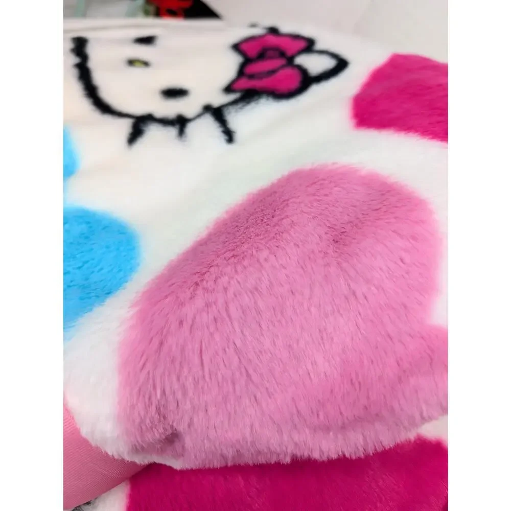Hello Kitty Candy Hearts Colorful Faux‎ Fur Rabbit Throw Blanket 50in x 70in New